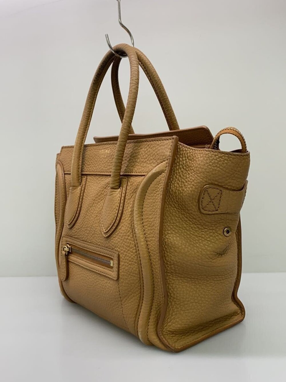 Celine Leather Handbag Solid Shopper Cream Beige Cream Tan